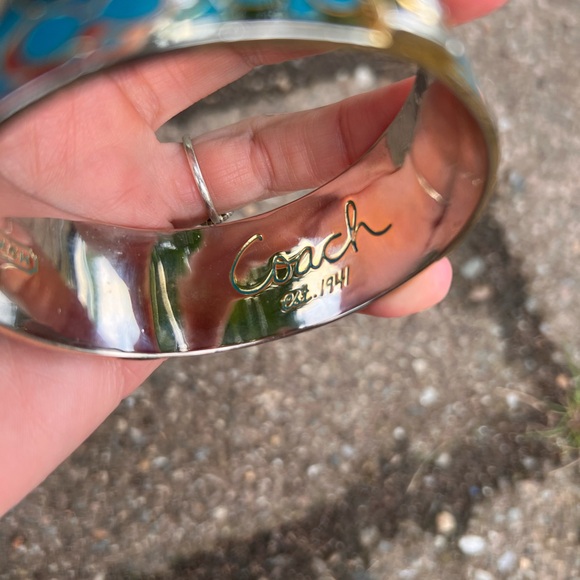 Coach teal gold signature logo enamel cuff bracelet Y2K - Picture 4 of 7